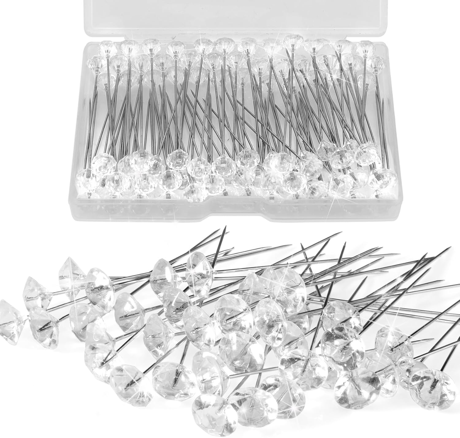 100pcs Diamond Pins for Bouquets, 2.1 Inch Floral Pins,Corsage Pins,Boutonniere Pins, Straight Pins Sewing for Crafts, Pins for Flowers, Flower Pins, Flower Bouquet Accessories, Floral Supplies