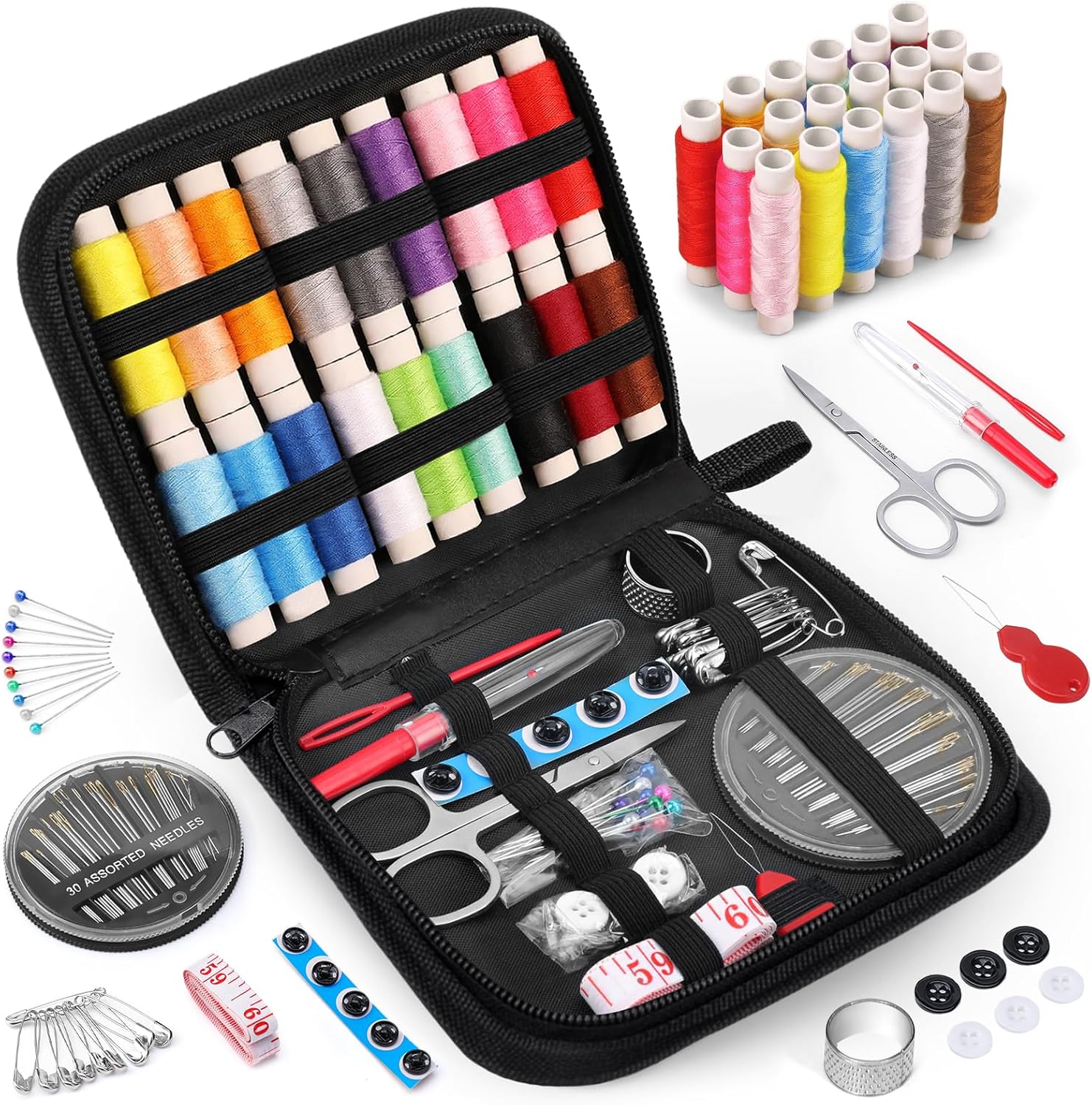 Coquimbo Sewing Kit Gifts for Mom Grandma Women Men Adults Kids Teen Beginner Traveler, Portable Sewing Supplies Accessories Contains Thread, Needles, Scissors, College Dorm Room Essentials (Black, M)