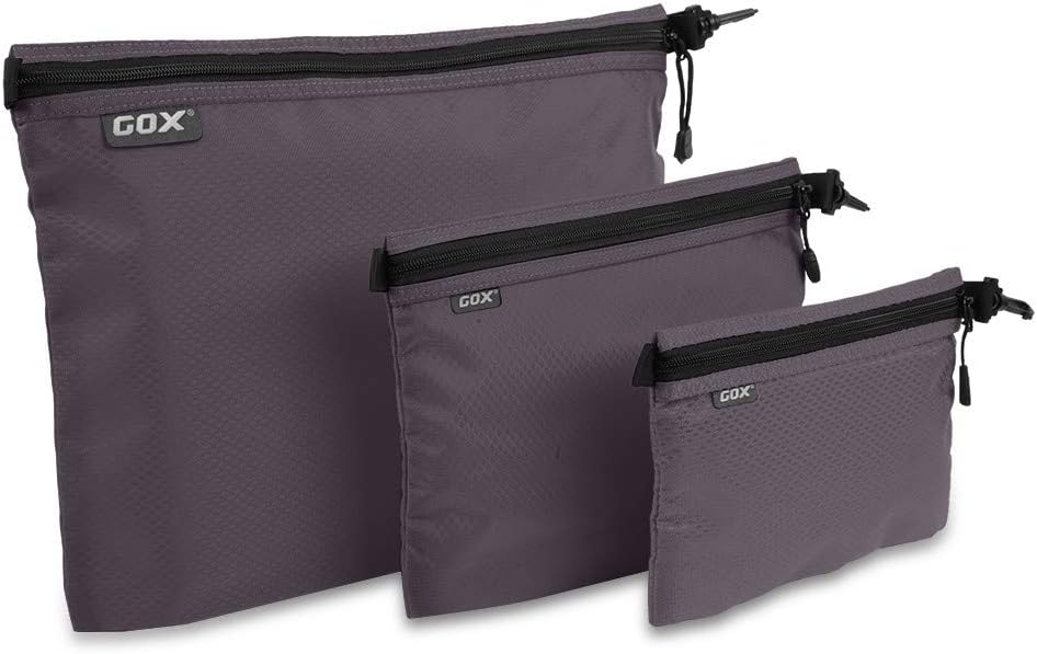 GOX 3 Pack Travel Toiletry Bag for Men Carry On Packing Organizer Zipper Pouch Portable Cosmetic Pouch Accessory Document Electronics (Grey)