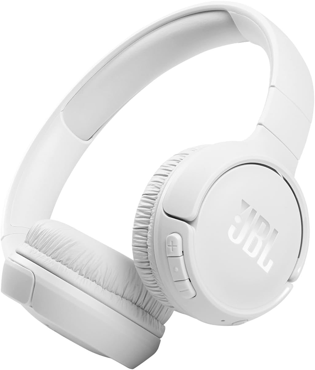 JBL Tune 510BT – Bluetooth headphones with up to 40 hours battery, microphone for call, foldable and comfortable, Android and iOs compatible (White)