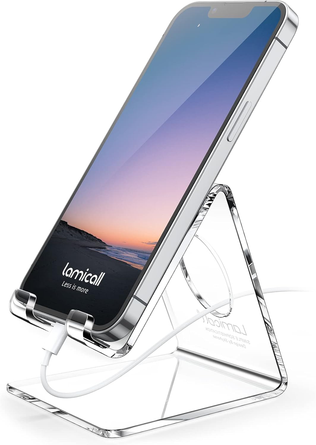 Lamicall Cell Phone Stand, Desk Accessories – Clear Office Cell Phone Holder, Acrylic Phone Stand, Desktop, Acrylic Office Desk Accessories, Office Decor, Suitable for iPhone, 4-8” Phone