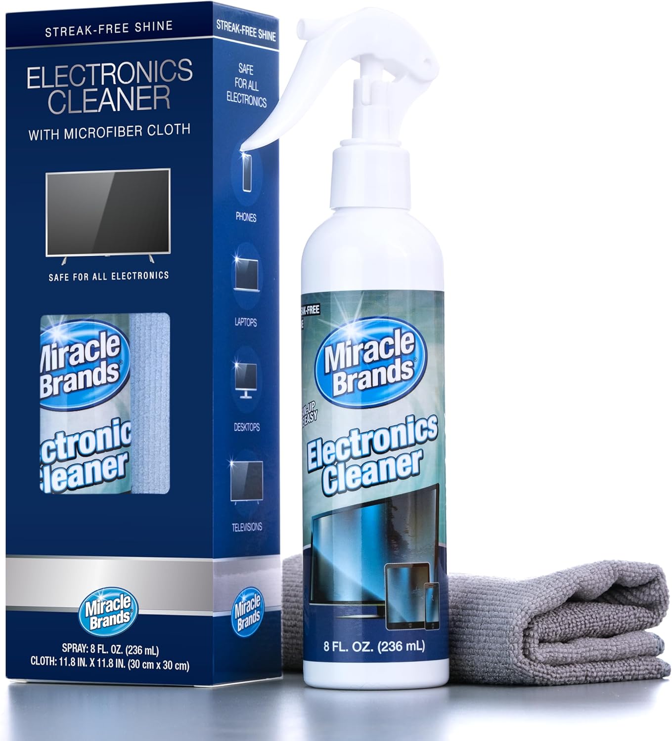 MiracleSpray for Electronics Cleaning, Safe Multisurface Cleaner for Any TV, Phone, Monitor, Keyboard, Screen, Computer, Includes Microfiber Towel – 8 Ounce Kit