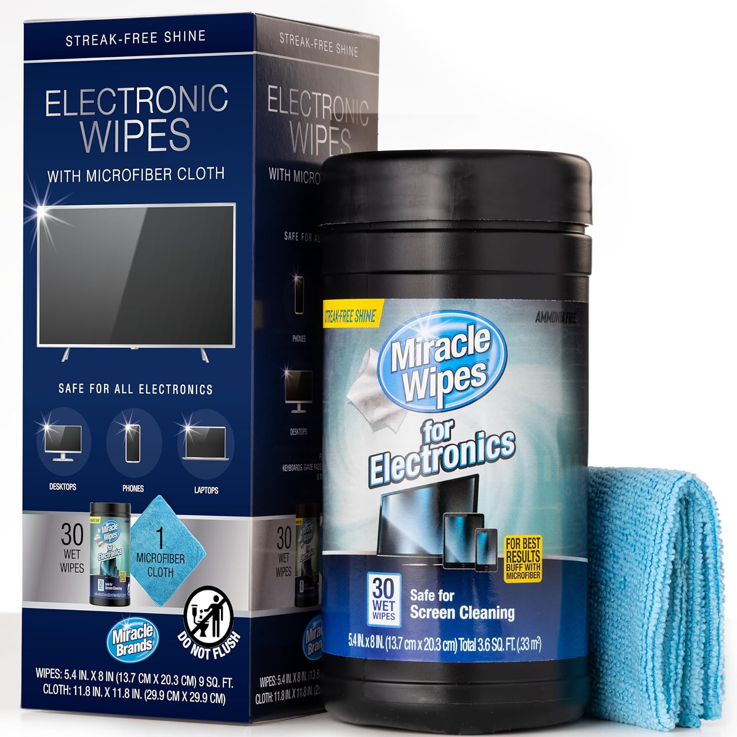 MiracleWipes for Electronics Cleaning – Screen Wipes Designed for TV, Phones, Monitors and More – Includes Microfiber Towel – (30 Count)