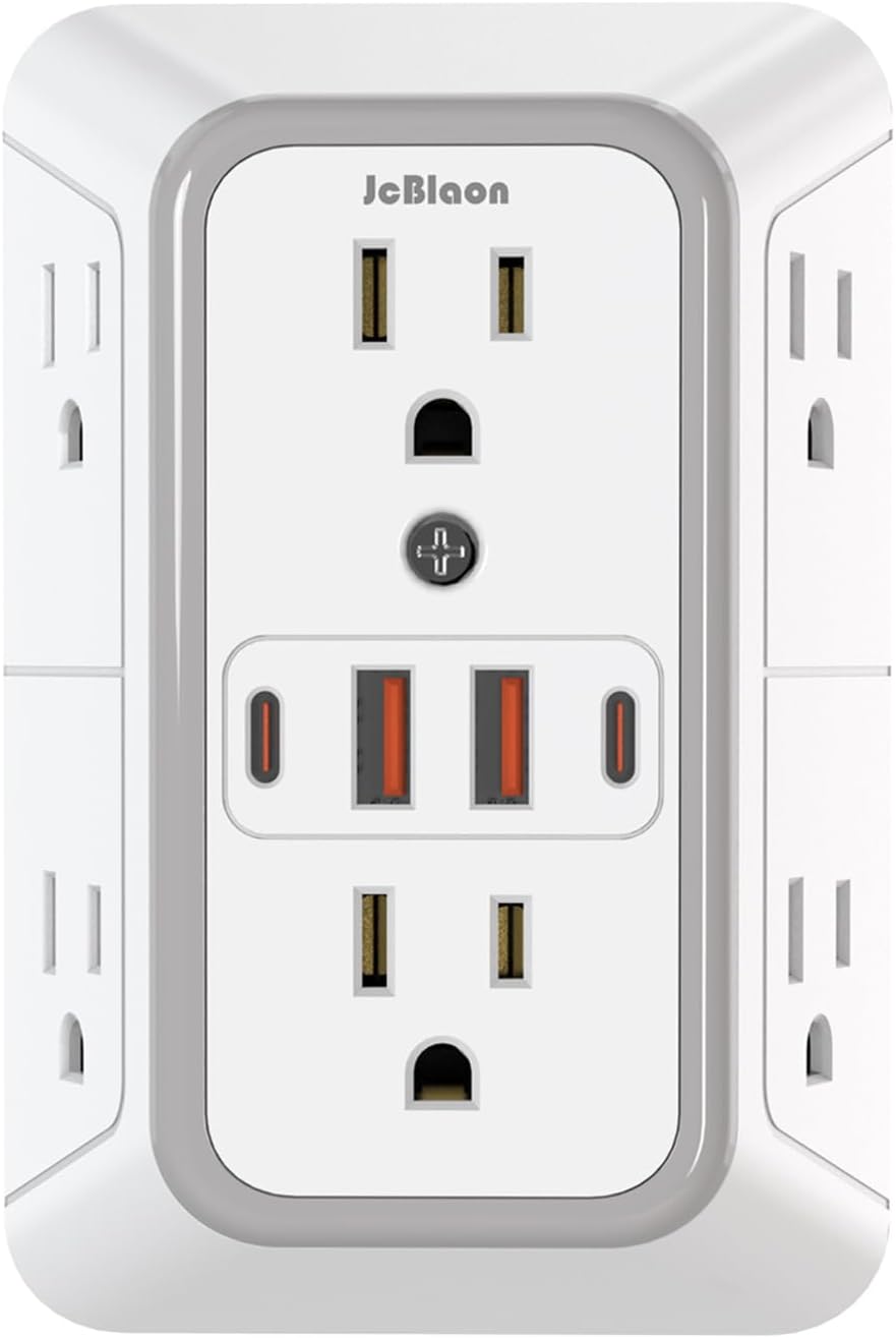 Outlet Extender Surge Protector – 6 Outlet Splitter with 4 USB Ports (2 USB C), Multiple Plug Expander Wall Charger, 3 Sided Multi Plug Wall Adapter Power Strip for Home Office Kitchen Travel