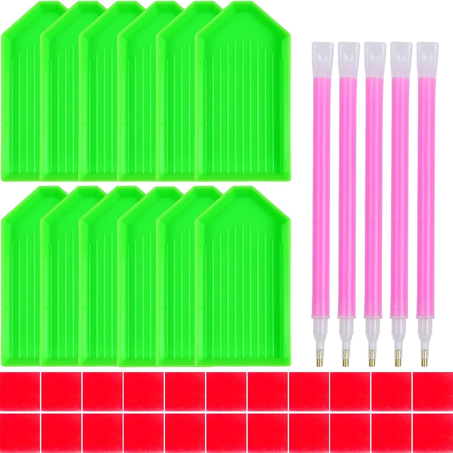 QYING 39PCS Diamond Art Painting Tools and Accessories Kits, with 12 Plastic Trays, 22pcs Glue Clay, 5 Pens, DIY Accessories