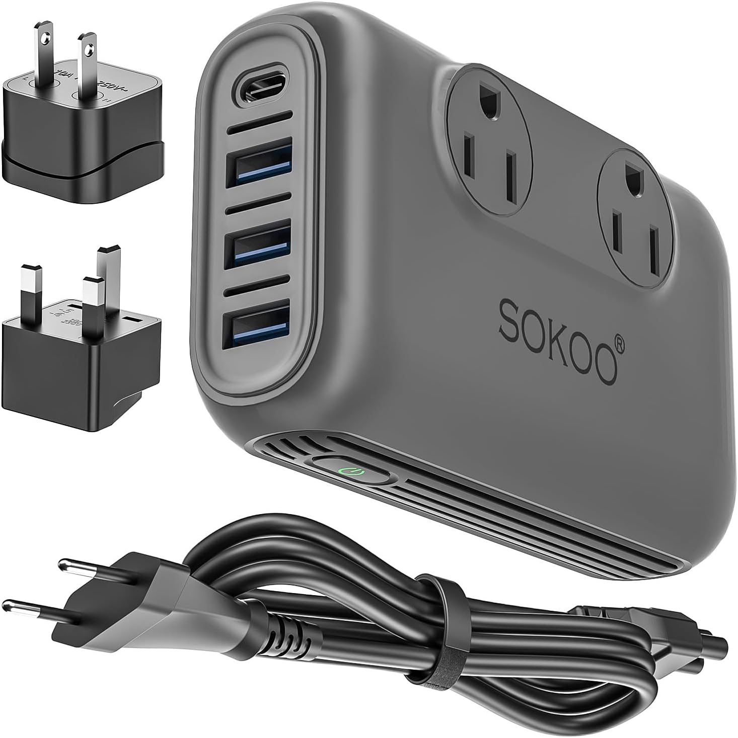 SOKOO 220v to 110v Voltage Converter, International Universal Travel Adapter, 4 USB Ports (1 USB C) Step Down Power Converter Adapter Combo with UK/AU/US/EU Plug Adapter