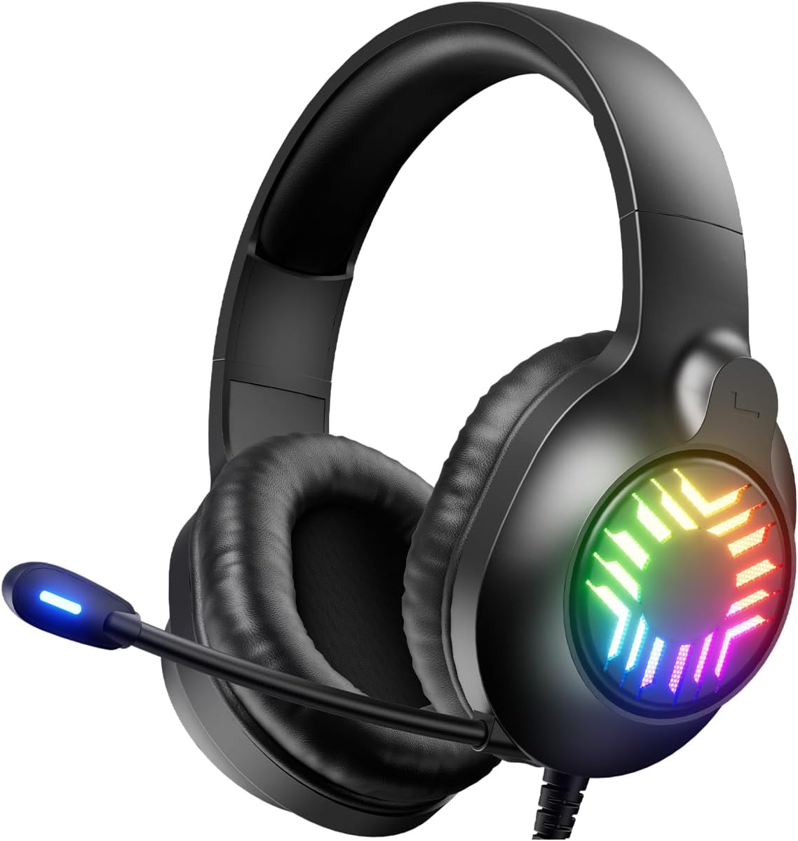 Stereo Gaming Headset, Wired Gaming Headphones Over Ear, Noise Cancelling Mic, 9 Colors Gradient RGB Ligh, Soft Memory Earmuffs for PC, Xbox One/Series PS5 PS4 Controllers, Nintendo (Black)