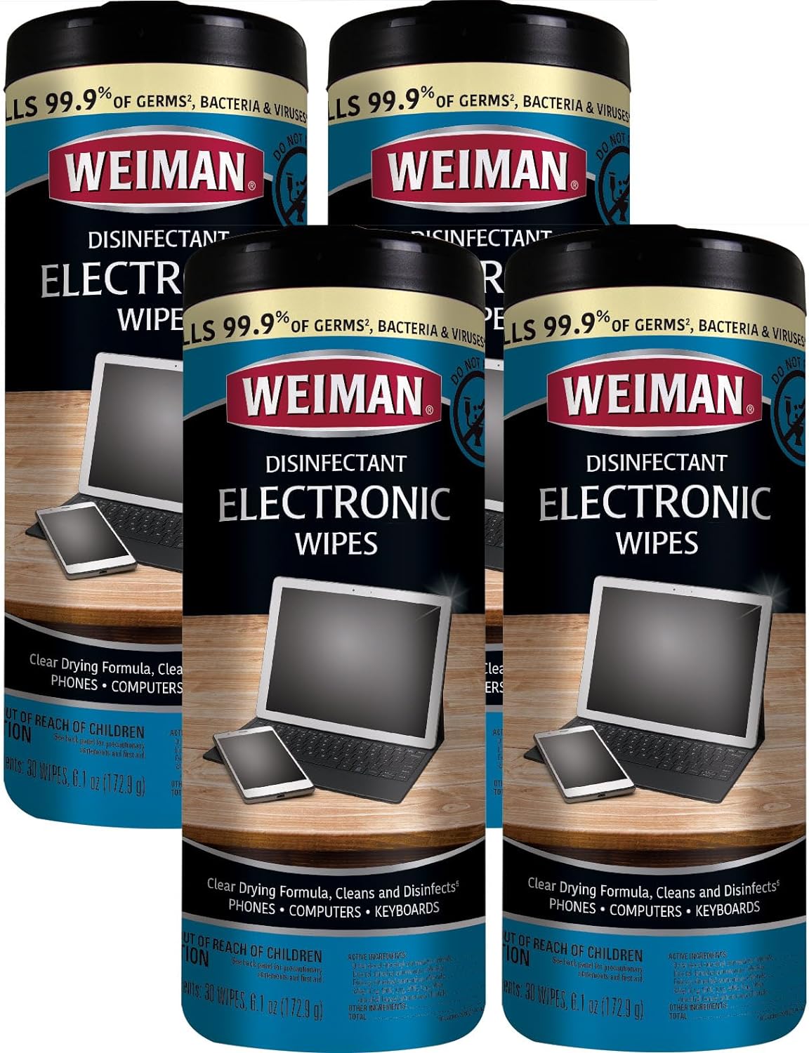 Weiman Electronic Screen Cleaner Wipes – 4 Pack Clean Your Laptop, Computer, TV, and All Electronic Equipment – Electronic Wipes – 30 Count