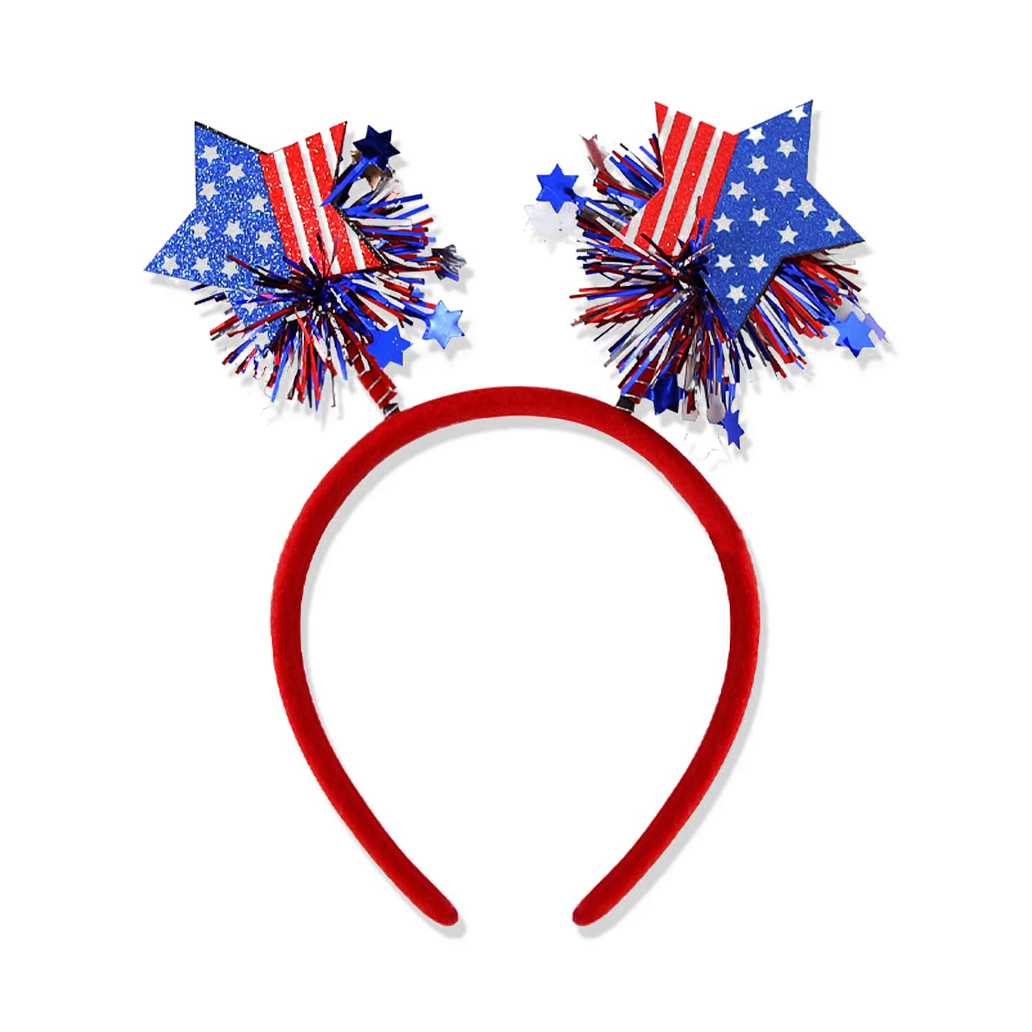 4th of July Headband Independence Day Hair Accessories Patriotic Party Hair Supplies USA Flag Star Design Blue Red Ribbon Stars Hair Decoration Cute Hair Hoop for Women Girls Kids 1 Pcs