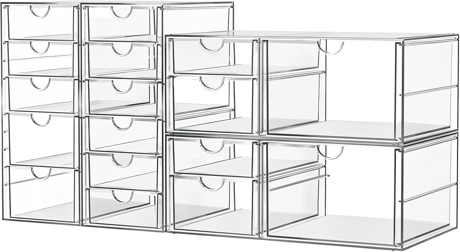 Makeup Acrylic Organizer with 17 Drawers(4 Sets), Desk Organizers and Accessories, Clear Makeup Organizer, Dustproof Storage Drawers for Office Art Craft Supplies