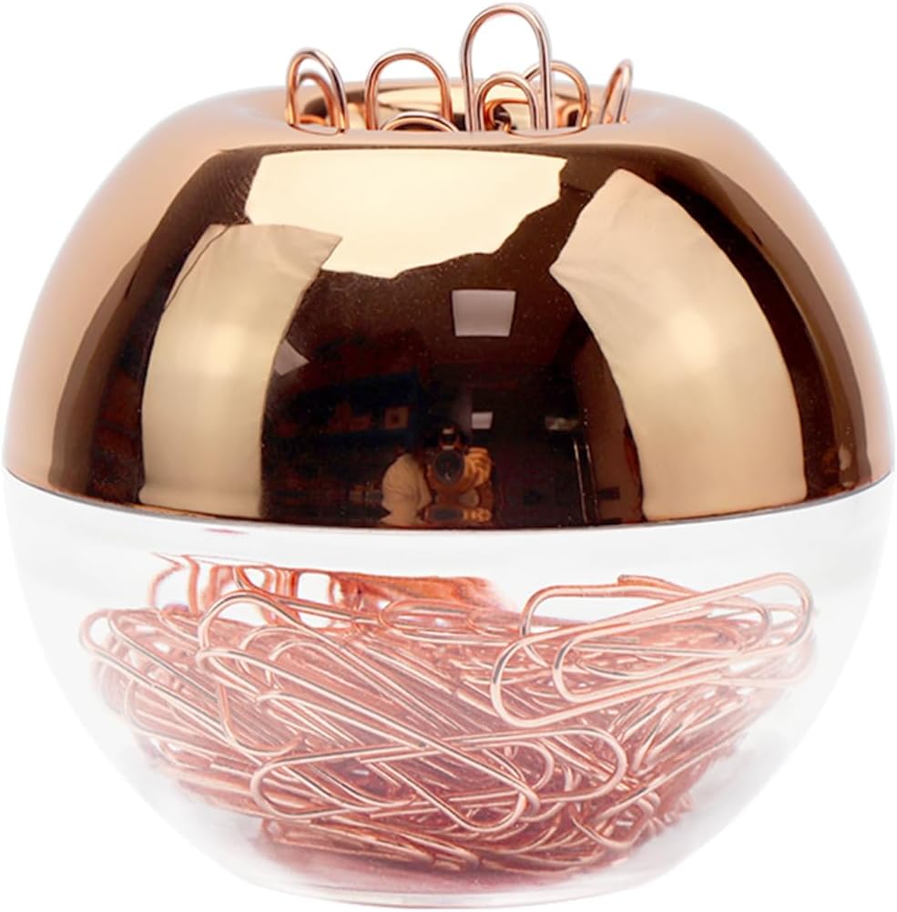 NatSumeBasics Rose Gold Paper Clip Holder Magnetic Paper Clips Dispenser with 100pcs Paperclips for Desk Office School Home Organizers Accessories Gift Idea (Rose Gold)