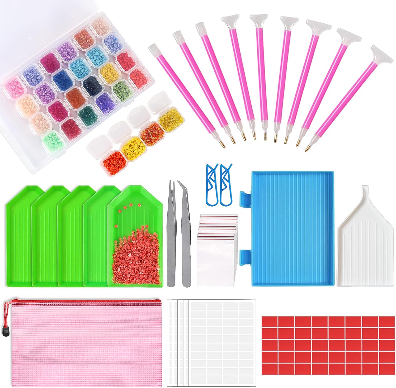 OUTUXED 117pcs 5D DIY Diamond Painting Tools and Accessories Kits with Diamond Embroidery Box and Multiple Sizes Painting Pens for Adults to Make Art Craft