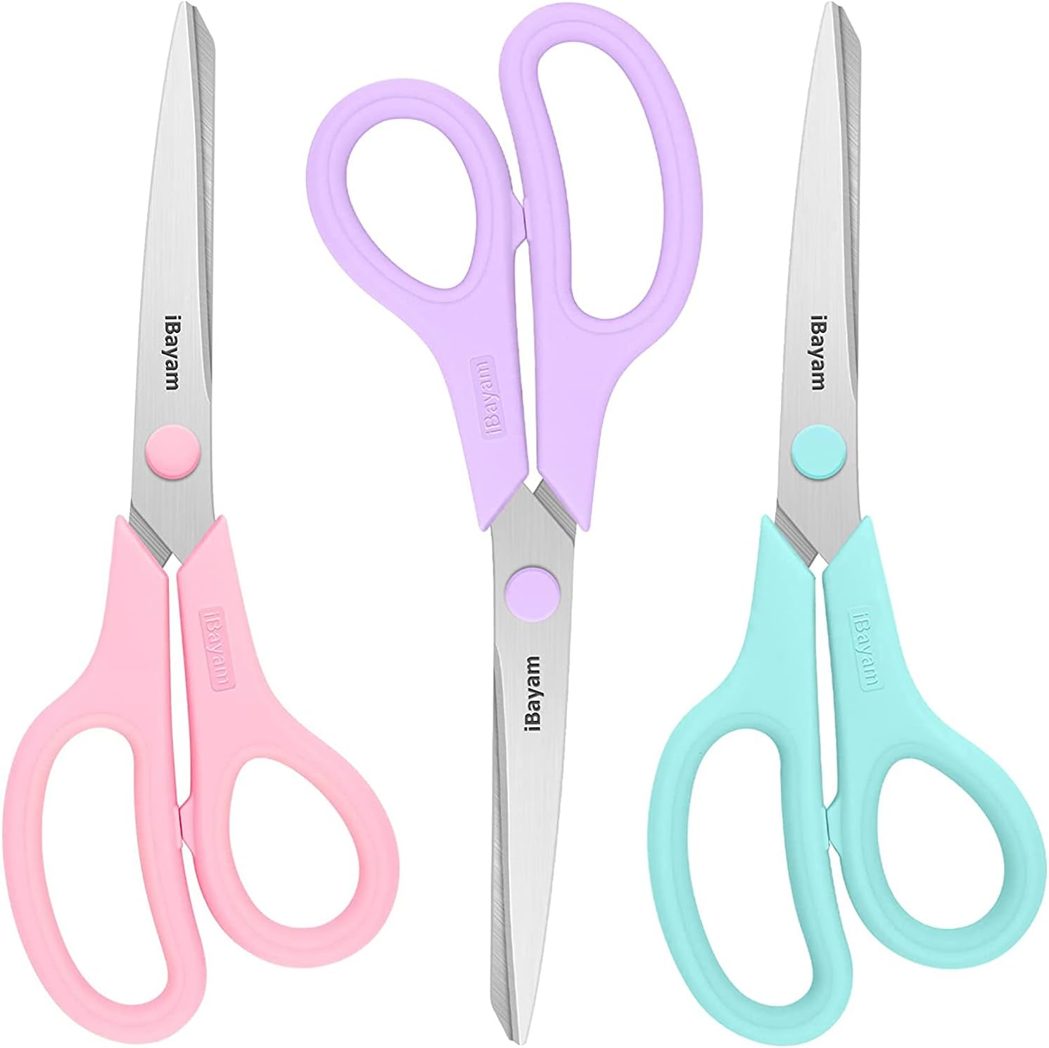 Scissors, iBayam 8″ All Purpose Scissors Bulk 3-Pack, Ultra Sharp 2.5mm Thick Blade Shears Comfort-Grip for Office Desk Accessories Sewing Fabric Home Craft School Supplies, Right/Left Handed