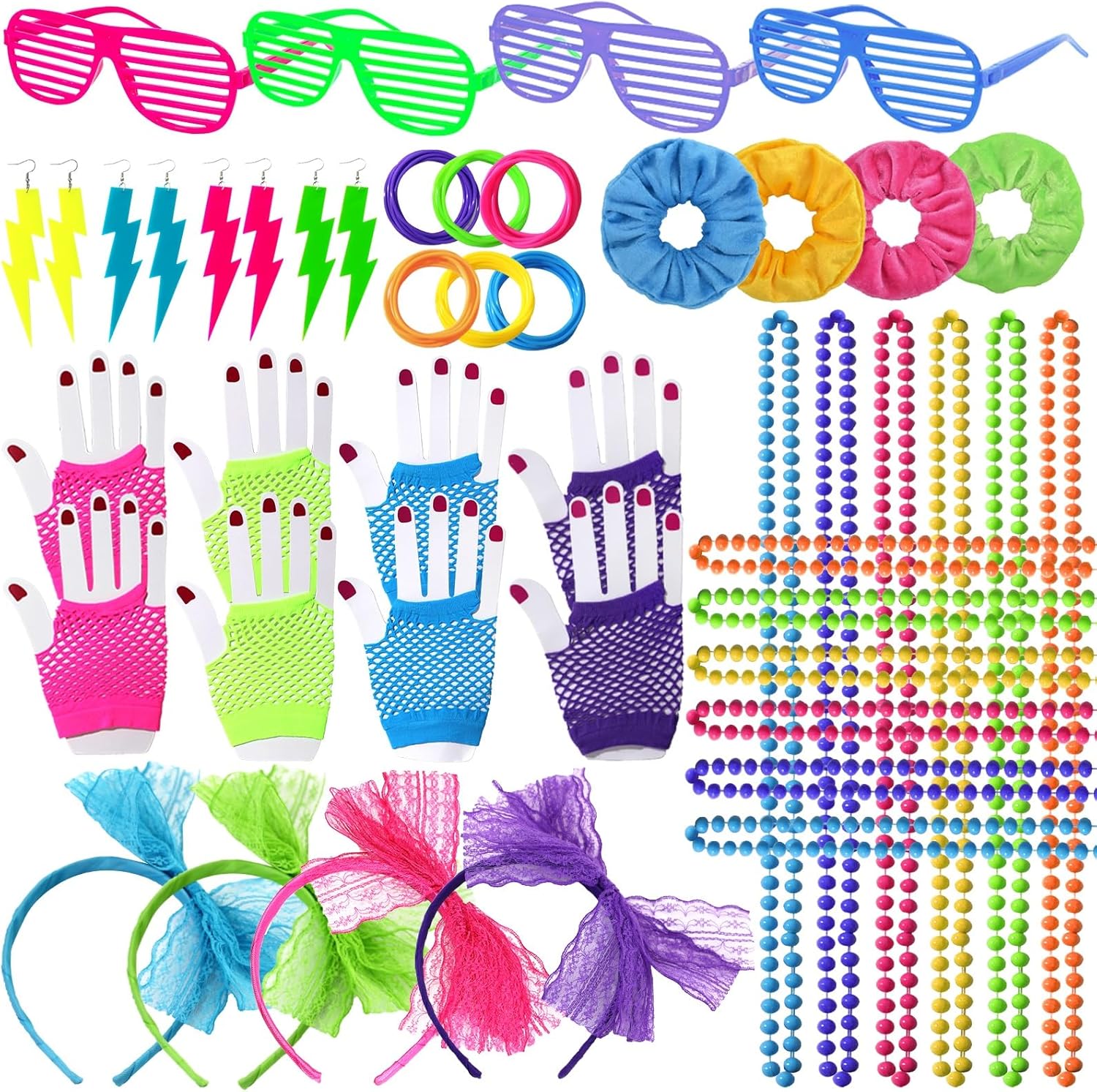 YAROMO 80s 90s Party Favors Birthday Supplies, Hip Hop Theme Gift Neon Earrings Glasses Gloves Necklace Slap Bracelet Neon Hair Scrunchies 80s 90s Party Decorations