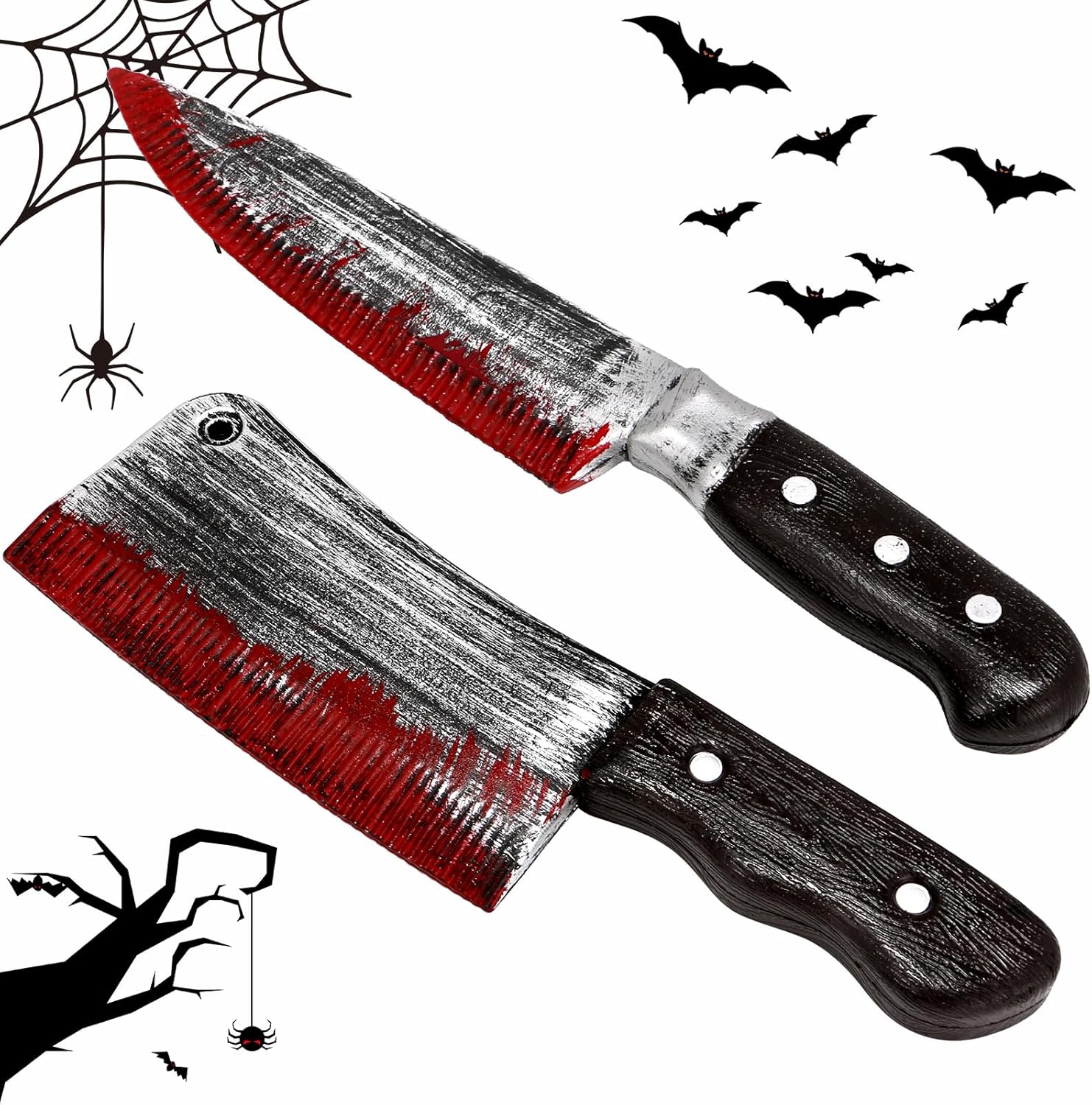 2 Pcs Fake Knife Party Supplies Halloween Party Favors,Realistic Plastic Bloody Knife Prop for Horror Party Role Playing, Bloody Prop for Halloween Costume Accessory, Decorations Outdoor Indoor