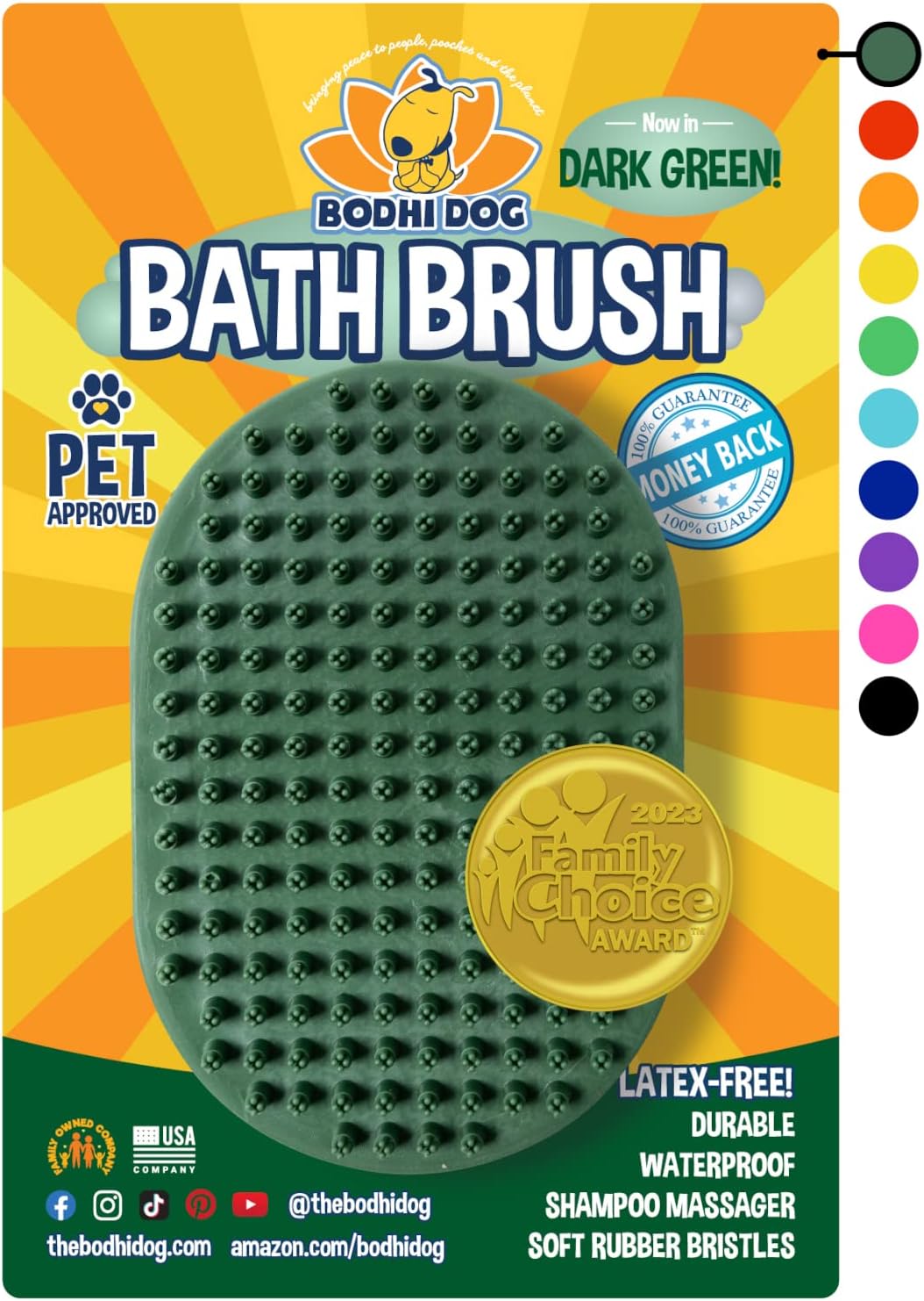 Bodhi Dog Shampoo Brush – Pet Grooming & Bath Supplies for Dogs and Cats – Bath Brush for Long & Short Hair – Premium Scrubber for Shower, Bathing & Massage (One Pack, Dark Green)
