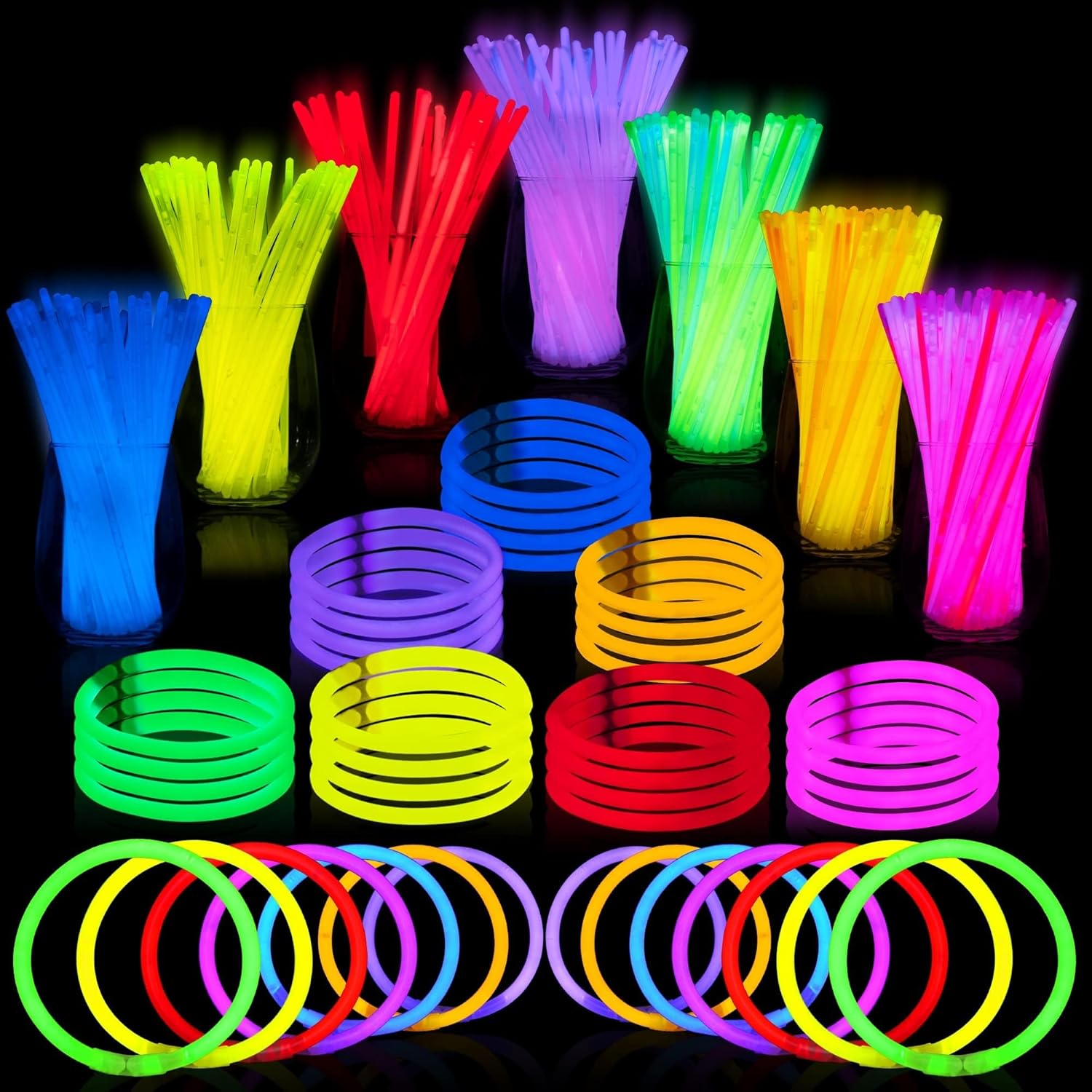 JOYIN 144 Pcs 8″ Glowsticks, Halloween Supplies Pack, Bracelets Necklaces, Glow in the Dark Party Favors, Easter, Christmas, Football Party Supplies