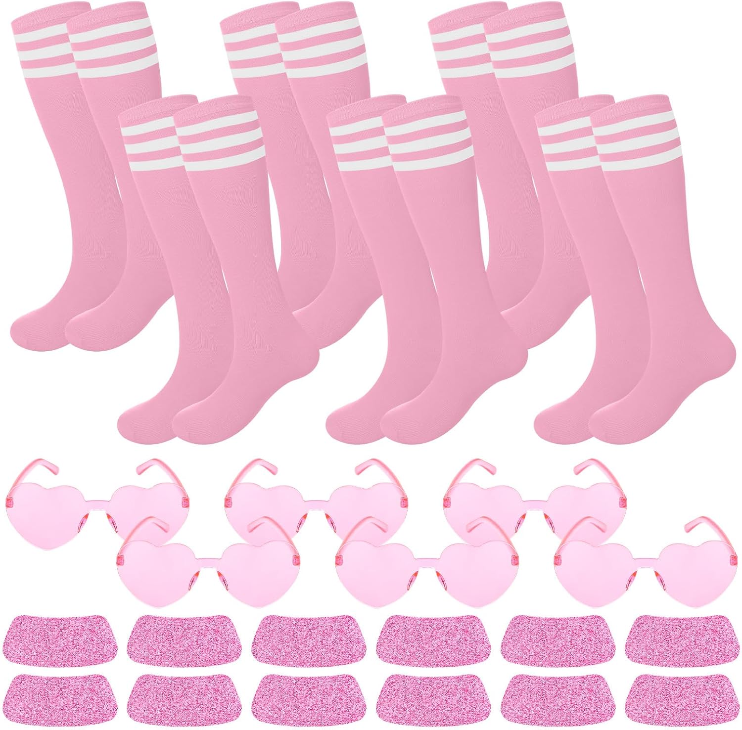Tarpop 18 Pcs/6 Set Sport Accessories 6 Soccer Socks 6 Eyeblack Stickers 6 Sunglasses for Youth Women Adult Sport Supplies