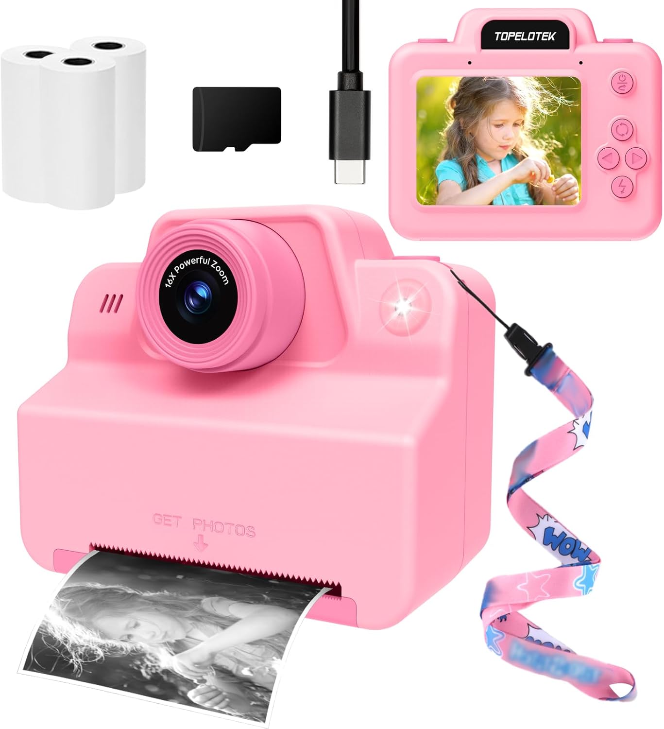 Kids Instant Camera Print Photos Instantly, Toy Camera That Printing Pictures, Instant Prints Cameras Gift for Toddler Girls & Boys Aged 3-12 (Pink)