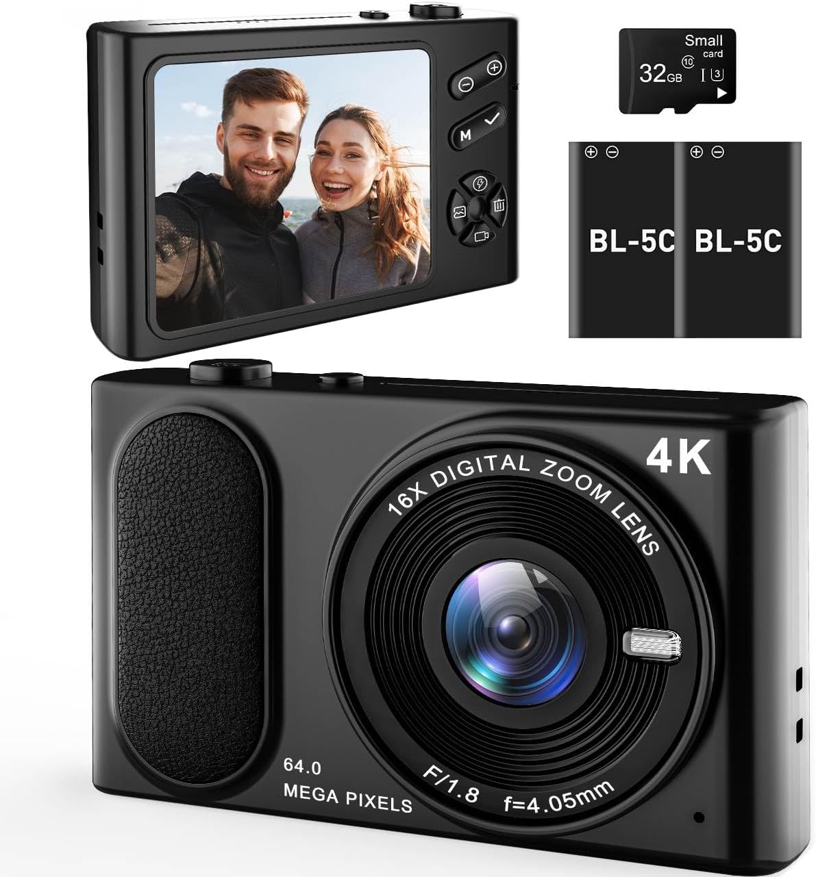 2025 Upgrade Digital Camera 4K, Point and Shoot Camera with 2.8′ IPS Screen, 48MP 4K Video, 16X Zoom, Macro Mode, Flash – Compact Beginner Camera for Teens (Black
