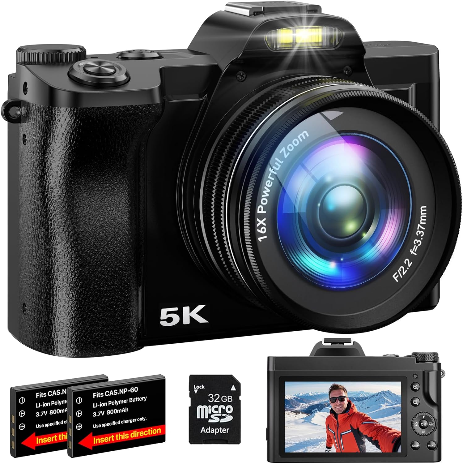 5K Digital Camera WiFi Autofocus Vlogging Camera for YouTube 48MP Camera for Photography and Video, 3.5″ Screen Travel Cameras with UV Filter, Anti-Shake,16X Digital Zoom,32GB SD Card,2 Batteries