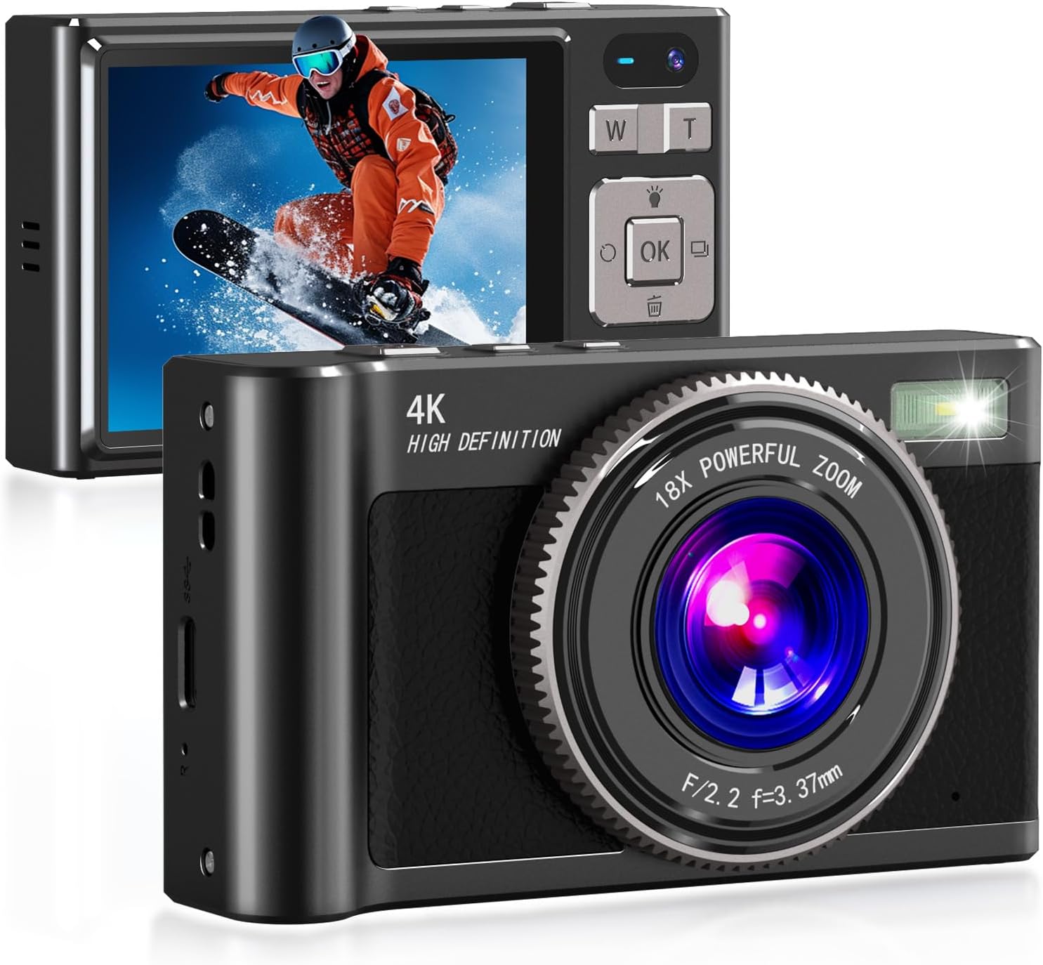 Forc Digital Camera,4K Camara de Fotos with 64GB Card,18X Zoom Anti-Shake Video,Vintage Camera for Camping Traveling Vlogging &Teen Parties,Portable for Kids Girls Boys Gifts