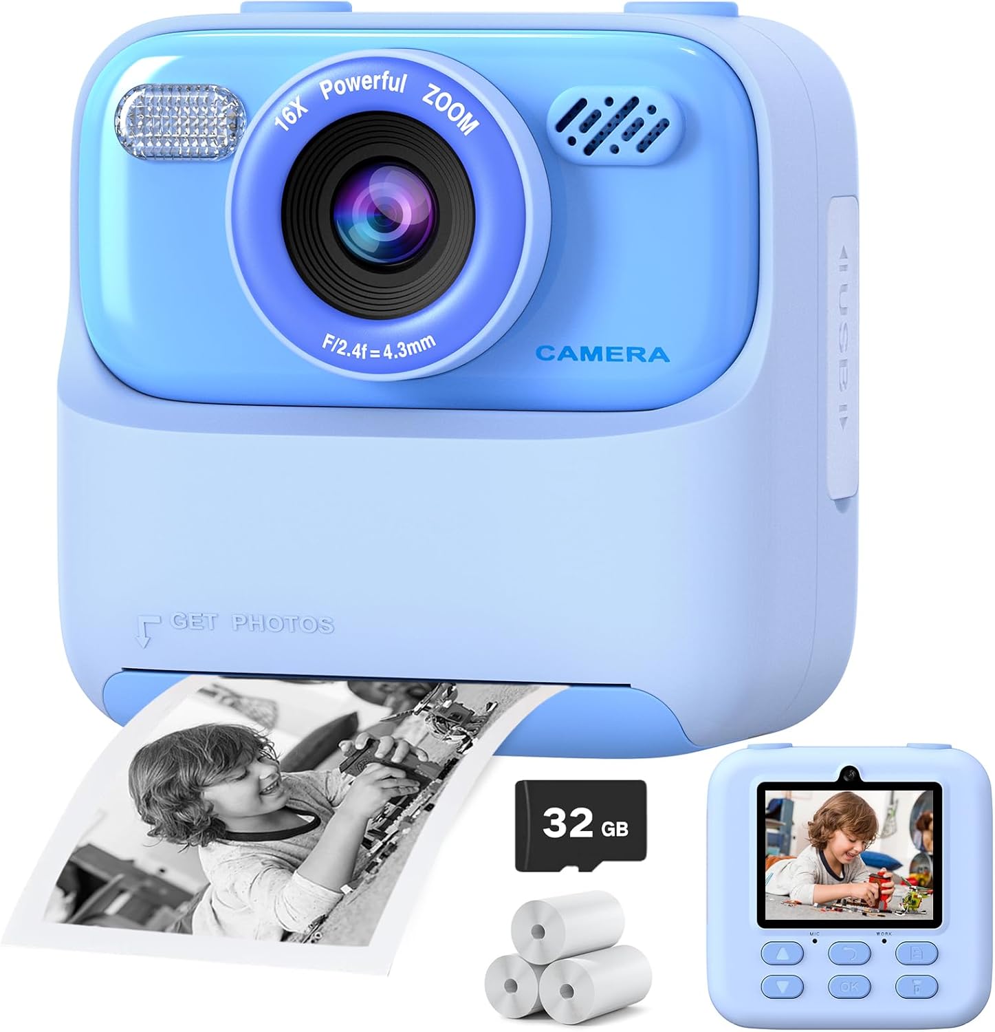 Kids Instant Digital Cameras for Boys and Girls, 1080P HD Dual-Lens Selfie Digital Camera with Print Paper & 32G Card, Christmas Birthday Gifts Toys for Toddler and Teenagers Age 3-16 Years Old