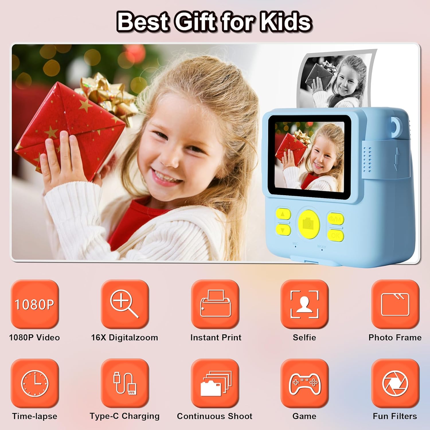 GKTZ Kids Instant Print Camera – Toddler Digital Camera with 32GB Card – IPS HD Screen, 2000mAh Battery, Ultra-Fast Printing, Perfect Birthday for Girls & Boys Ages 3-16, Purple
