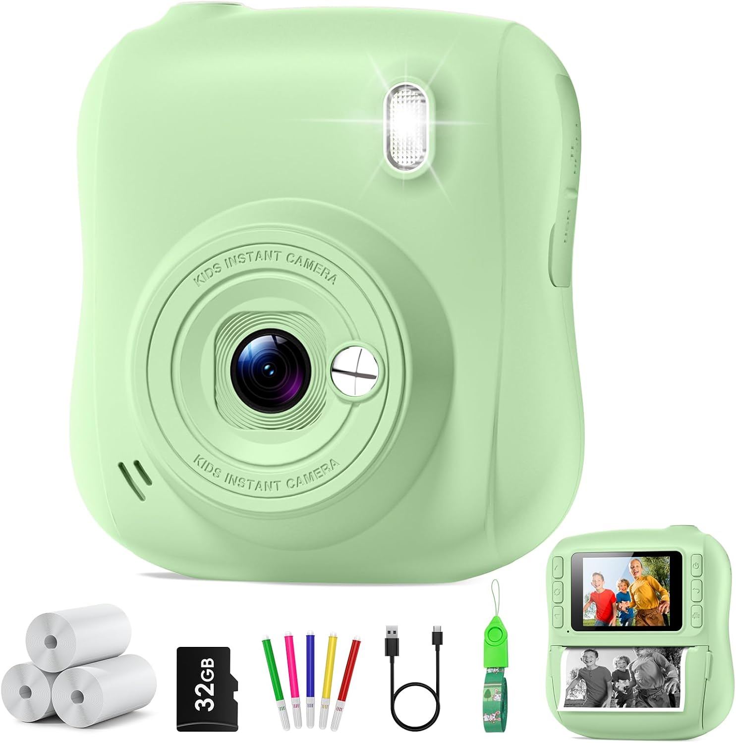 Instant Print Camera for Kids,Christmas Birthday Gifts for 3 4 5 6 7 8 9 10 11 12 Year Old Boys Girls,Toddler Digital Video Camcorder Cameras, Best 1080P HD Selfie Toy with 32GB SD Card