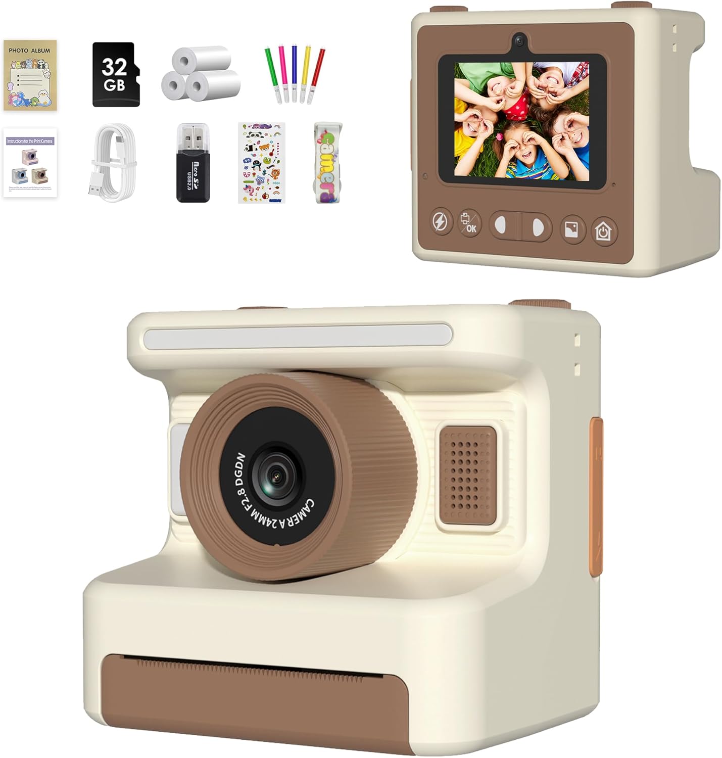 Kids Camera Instant Print, Instant Print Camera for Kids with 32GB SD Card, Toddler Gift for Ages 6-12, Grayscale Printing No Ink Needed Thermal Printer, 48MP FHD Video, 2.4″ Screen
