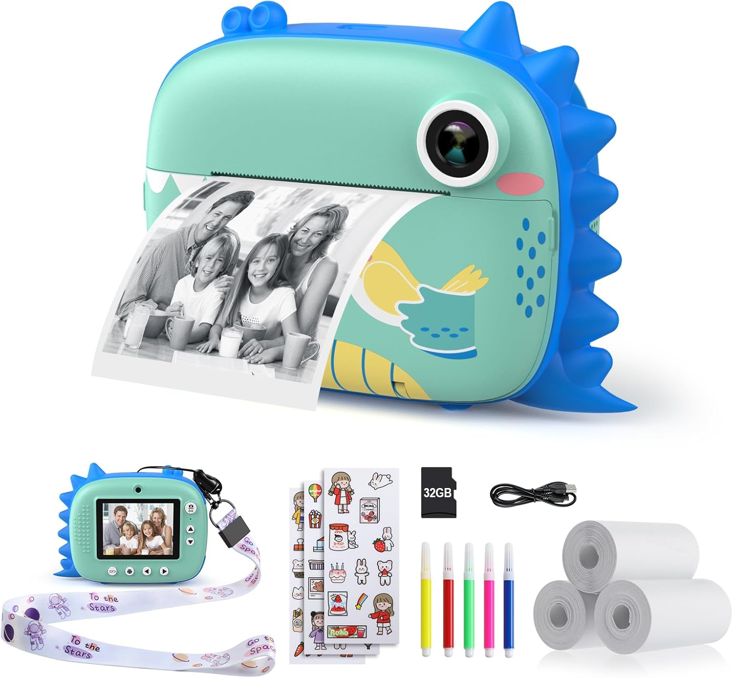 Kids Camera Instant Print, Selfie Digital Camara for Kids with Print Paper & 32G Card, 2.5K Video & Instant Print Camera with Color Pens for DIY, Fun Gift for Girls Boys 3-12 Years Old (Blue)