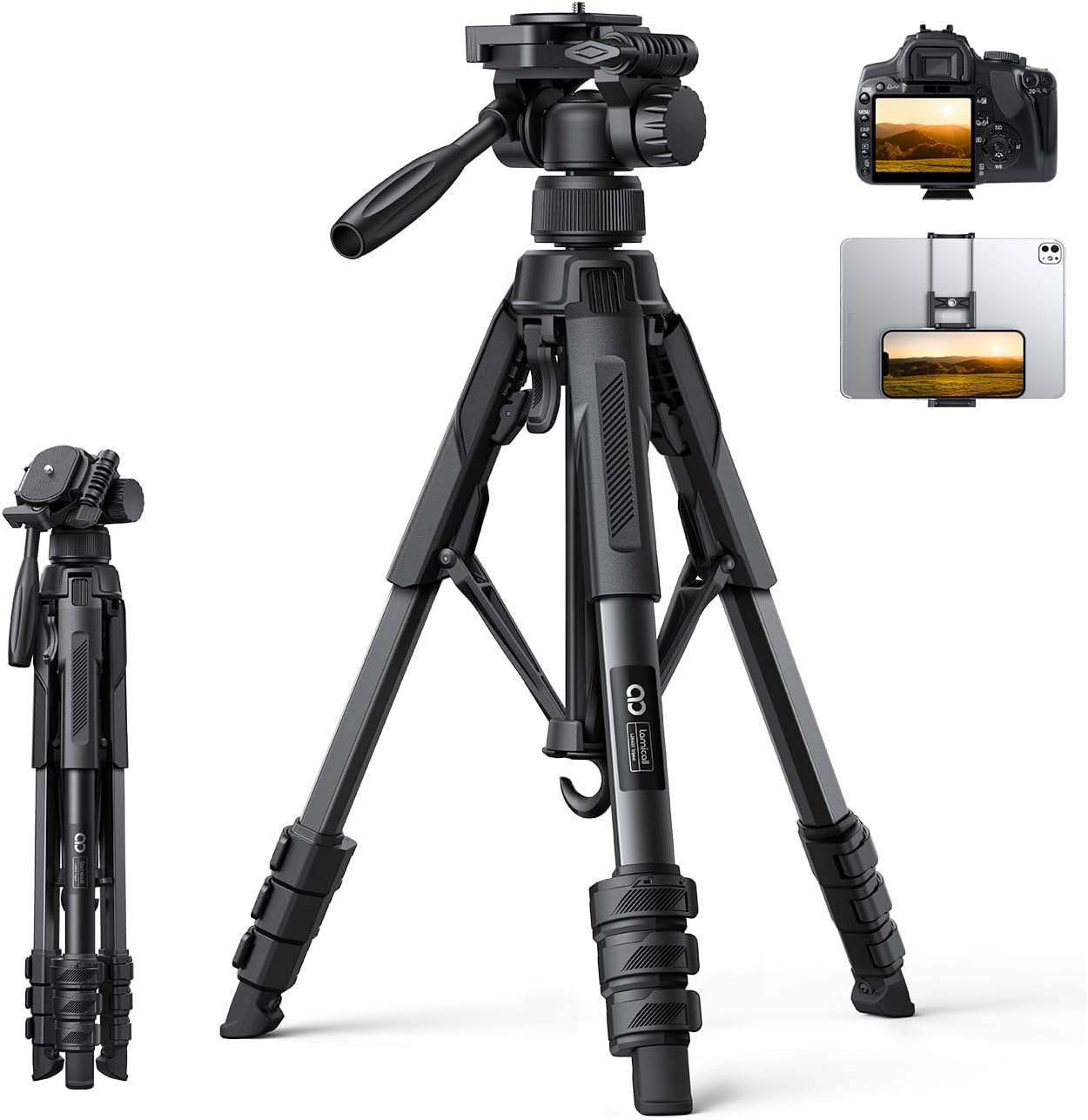 Lamicall Camera Tripod – 17.6LBS Max Load Tripod for Camera with Rapid Leg Deployment Phone Tripods for Video Recording Photo Vlog, 67″ Camera Stand with Phone Holder & Carry Bag for DSLR iPhone GoPro