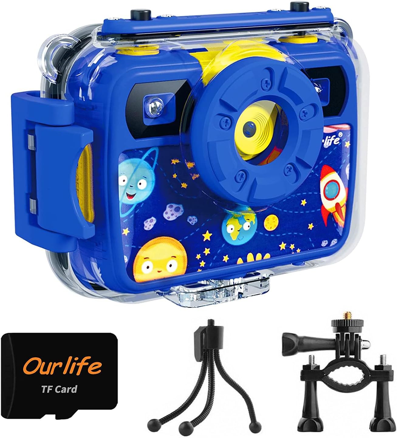 Ourlife Kids Camera, Selfie Waterproof Cameras Toys for Toddler, 1080P 8MP 2.4 Inch Large Screen Cam Digital Camera with 8GB TF Card, Fill Light, Children Toddler Gift for Boys Ages 3-12(Blue)