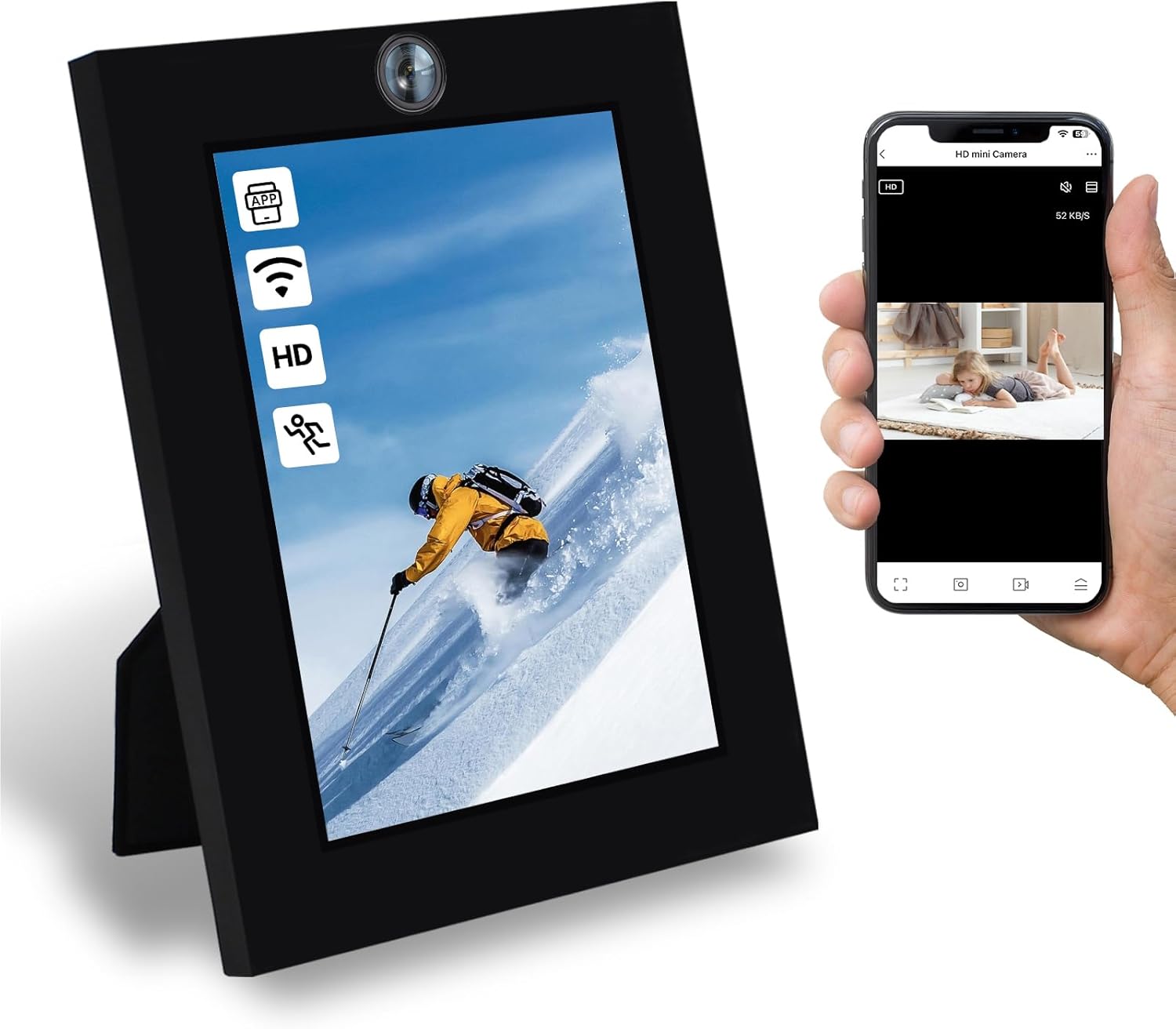 Security Camera Photo Frame, WiFi Indoor Camera 1080P HD Real-Time Picture Frame Cameras, Nanny Cam Wireless Camera Home Outdoor for Office Mini Secret Cameras No Audio