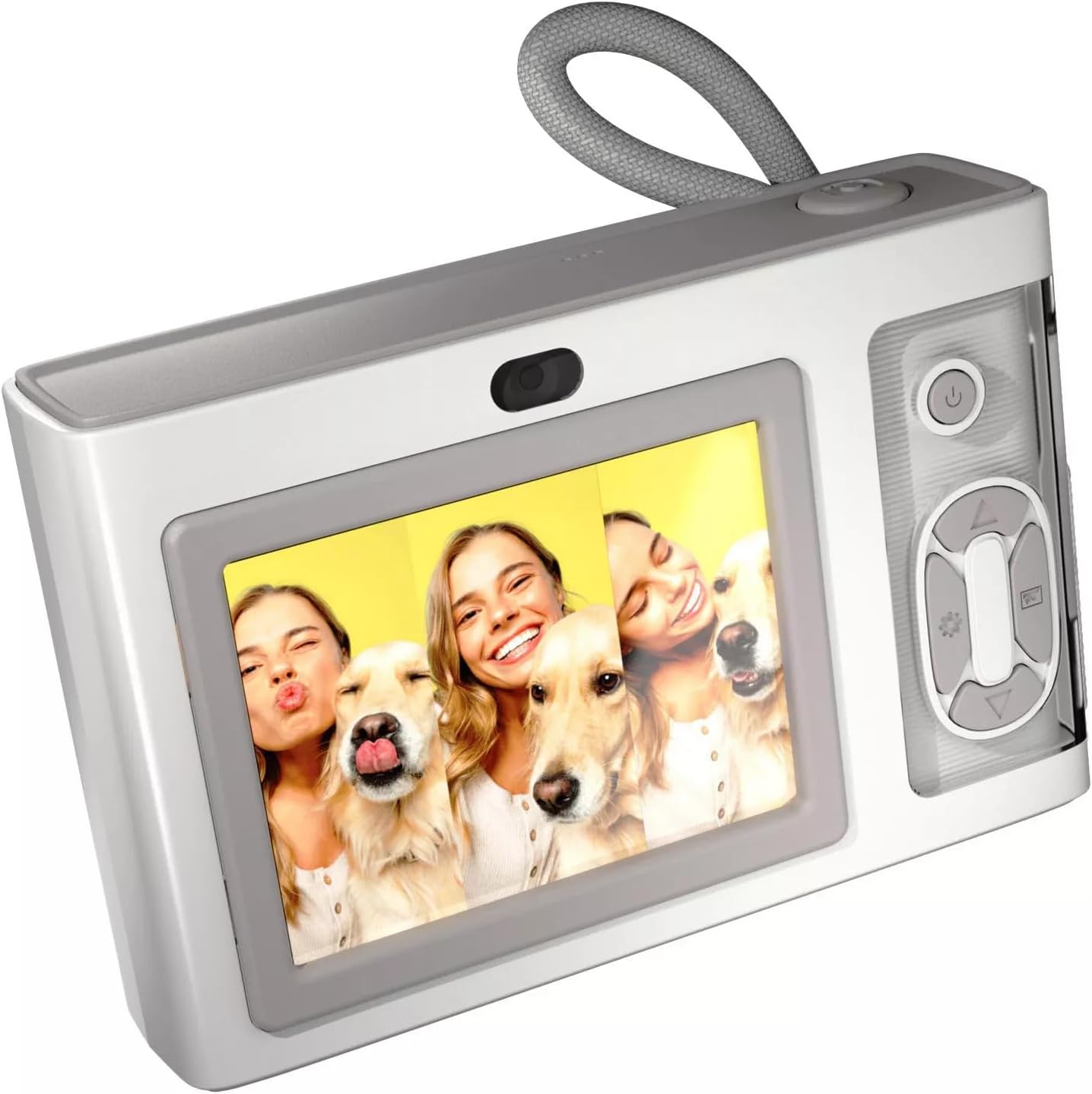 Slide Pocket Shot Digital Camera and Video Recorder, 2.4″ Screen Dual Camera, High Definition, 6-HR Battery Life, Includes Wristlet and USB Cable, White and Silver
