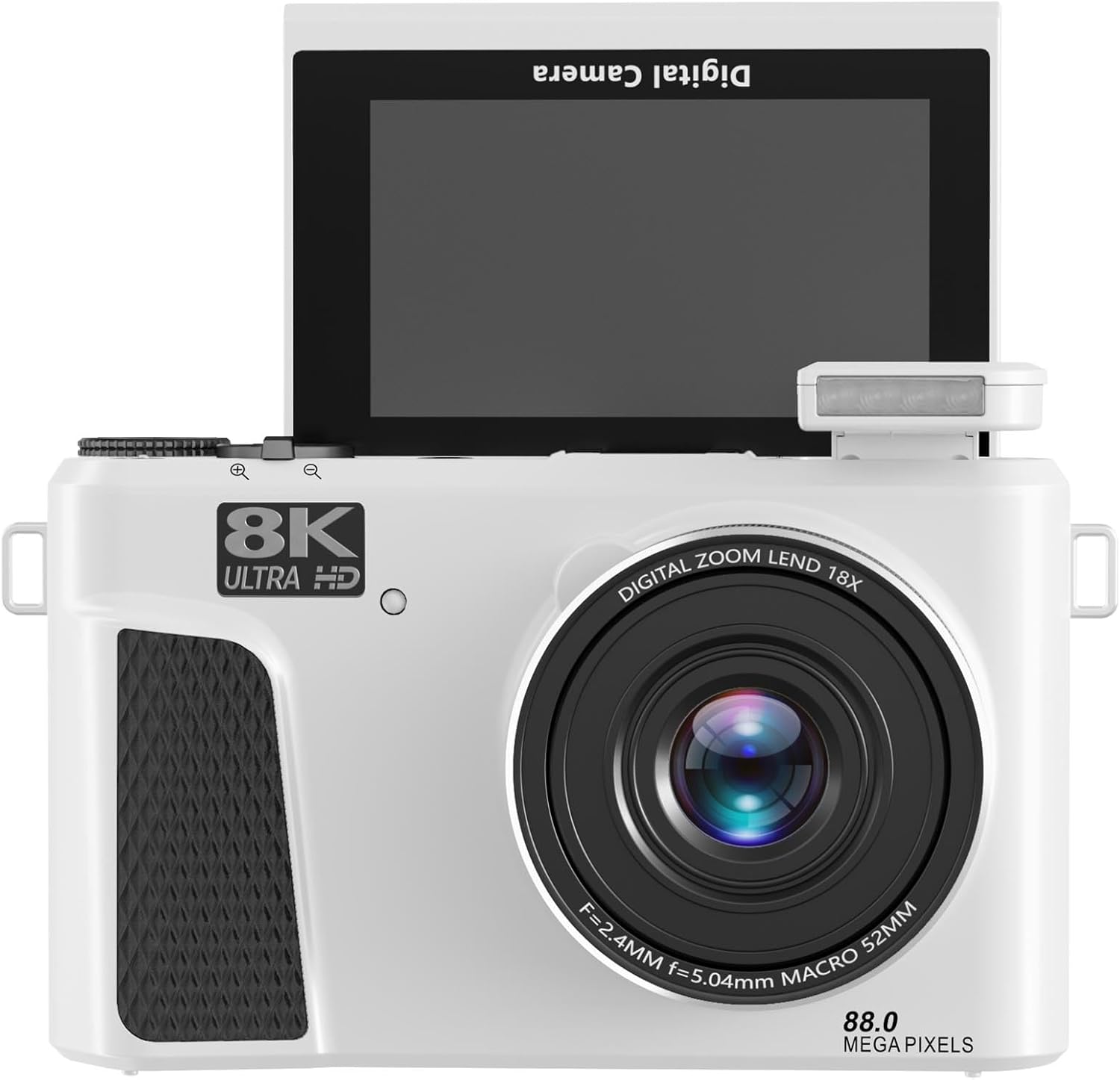 Jiawu Digital Camera for Photography, 8K 88MP WiFi Autofocus Video Cam with Flash and 3in 180 Flip Screen, 18X Digital Zoom Compact Travel Camera for Youtuber, Teens, Beginners (White)