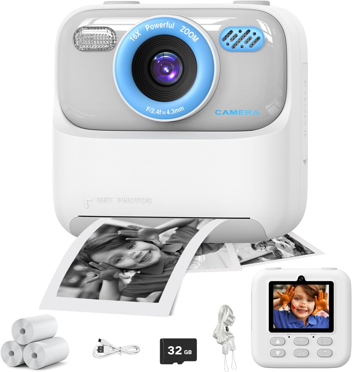 masterbee Kid Camera Instant Print Photo, Birthday Gifts for Girls and Boys, Kids Digital Camera Toys, 1080P HD Video, 3 4 5 6 7 8 9 10 11 12 Year Old Boy Gifts/Girl Gifts