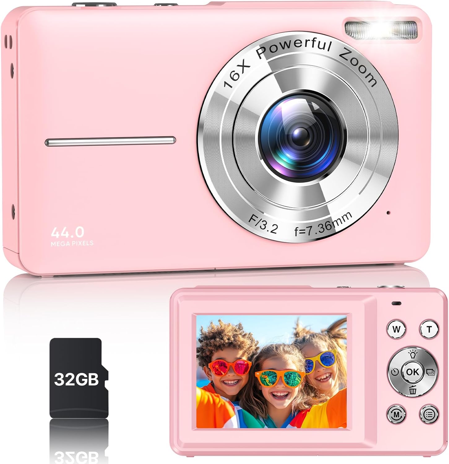 Digital Camera, Latest FHD 1080P Digital Camera for Teens with SD Card Anti Shake Point and Shoot Cameras Portable 16X Zoom Compact Small Cameras for Kids Boys Girls Seniors with Wrist Strap