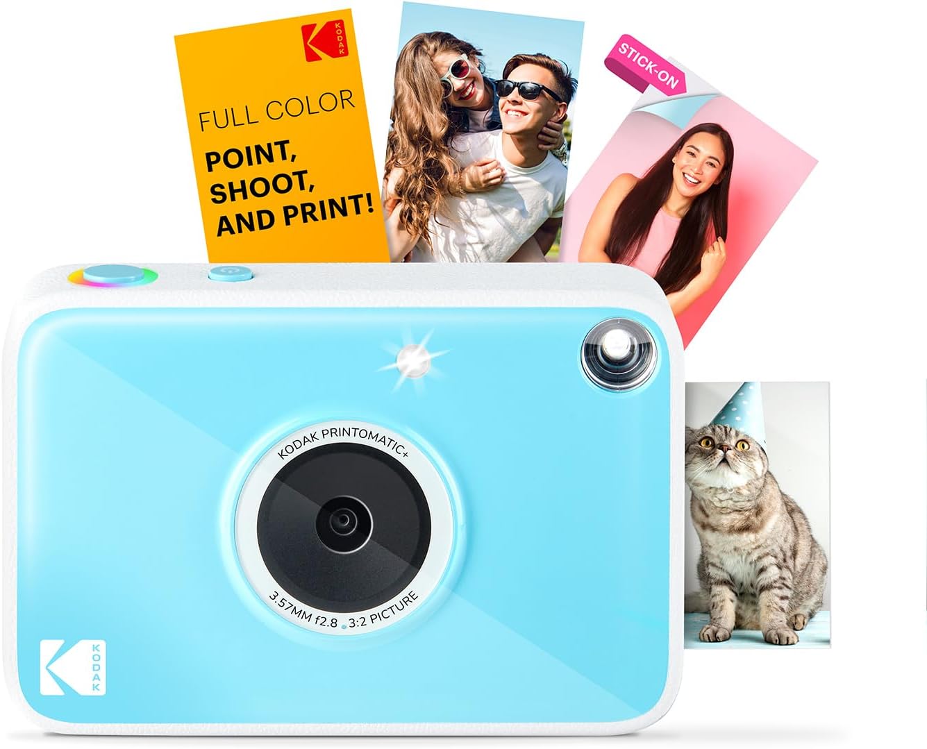 Kodak Printomatic+ Instant Print Digital Camera (Blue) 10MP Portable Camera with Interactive RGB LED Status Indicator, Prints Full-Color Photos on Zink 2×3” Sticky-Backed Photo Paper – Easy & Fun