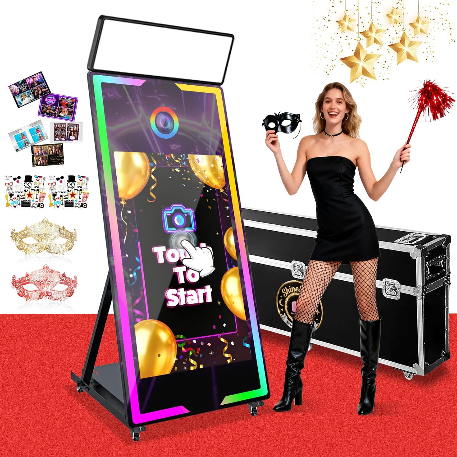 Magic Mirror Photo Booth 65″ with 43″ Touch Screen Selfie Mirror Photo Booth Machine with Flight Case,RGB Light Music Sync and Fill Light,Mirror Photo Booth for Event Rental Wedding Party