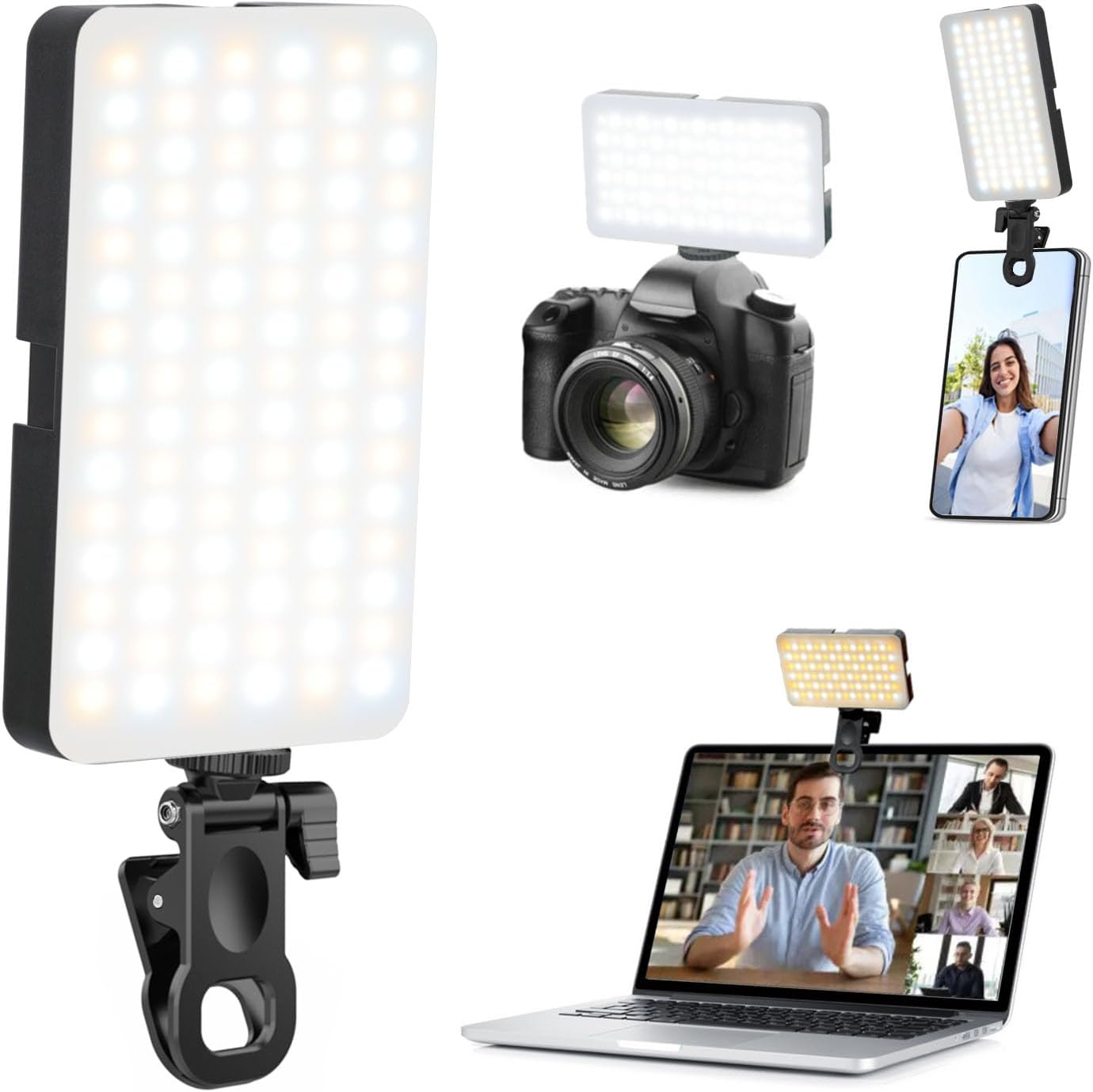 Portable Selfie Light for iPhone: 90 LED Rechargeable Phone Fill Lights, Ring Light for Camera Picture, Makeup Photo, Video Conferences, Laptop Use, Zoom Meetings, TikTok, Vlog Photography
