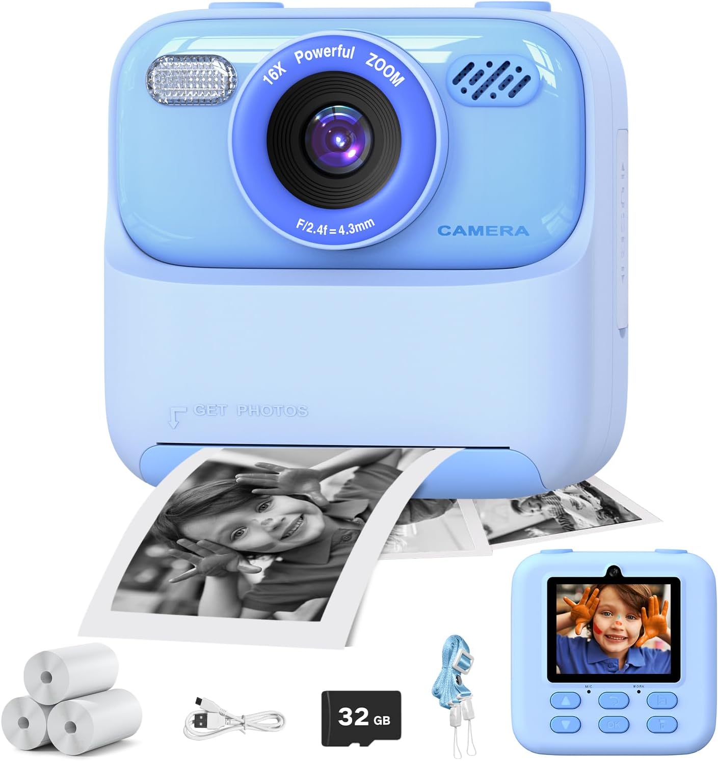 masterbee Kids Camera Instant Print Photo, Birthday Gifts for Girls and Boys, Kids Digital Camera Toys, 1080P HD Video, 3 4 5 6 7 8 9 10 11 12 Year Old Boy Gifts/Girl Gifts