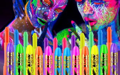 12 PCS Glow Face Body Paint, Glow In The Dark Under UV Black Light Sticks Makeup Neon Face Painting Kits for Adult Halloween Festival Accessory Glow Party Supplies