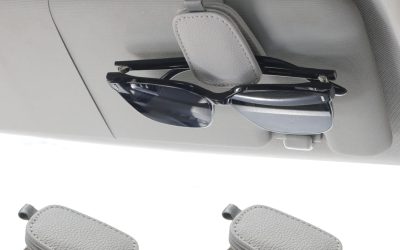 Yuoyar Sunglass Holder for Car, Magnetic Leather Sunglasses Holder and Ticket Card Clip, Car Visor Accessories, 2 Packs (Silver Grey)