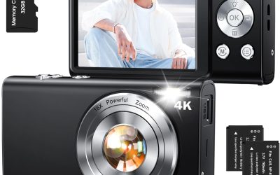 Digital Camera,Autofocus 4K Vlogging Camera for Photography with 32GB Card,48MP Portable Compact Point and Shoot Digital Camera for Teens Adult Beginner with 16X Zoom,Anti-Shake,2 Batteries(Black)
