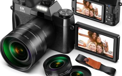 Yatao Digital Cameras for Photography and Vlogging, 6K 64MP Flip Screen, Dual Lens, Microphone for Video, 64GB TF Card, Compact Photo WiFi Camera for YouTube Kit Travel, Beginners (Black)