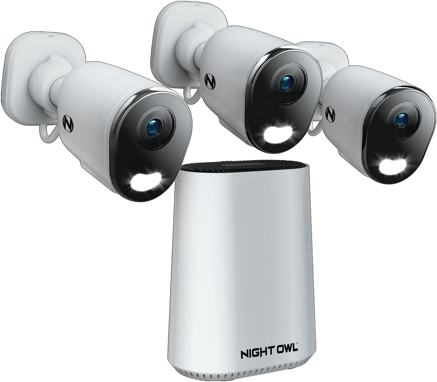 Night Owl 8 Channel Wi-Fi Video Home Security Hub with (3) Plug-in Wi-Fi 2K HD Indoor/Outdoor Spotlight Cameras with 2-Way Audio and 64GB microSD Card (Expandable up to 8 Cameras)