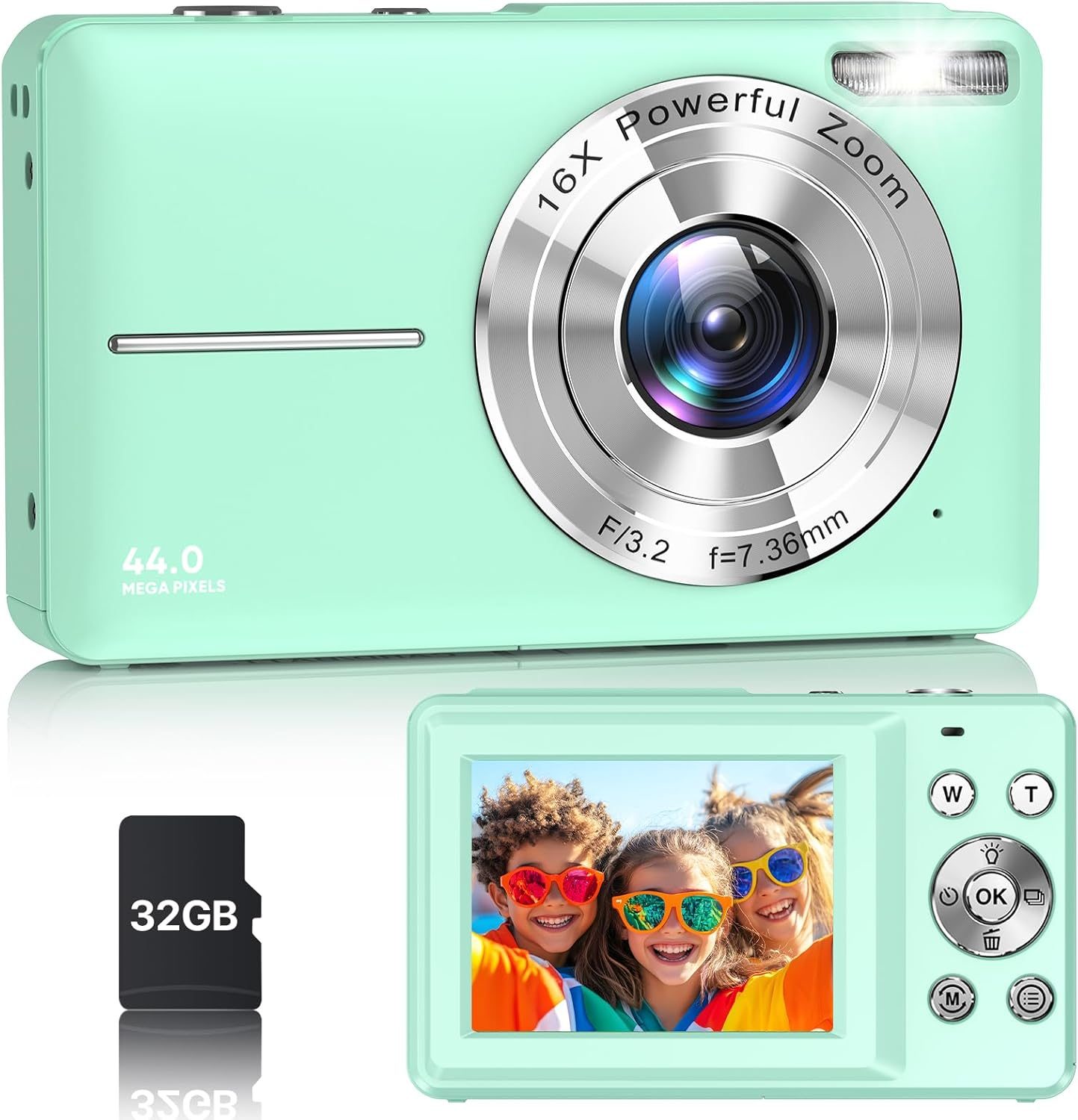 Digital Camera, Latest FHD 1080P Digital Camera for Teens with SD Card Anti Shake Point and Shoot Cameras Portable 16X Zoom Compact Small Cameras for Kids Boys Girls Seniors with Wrist Strap