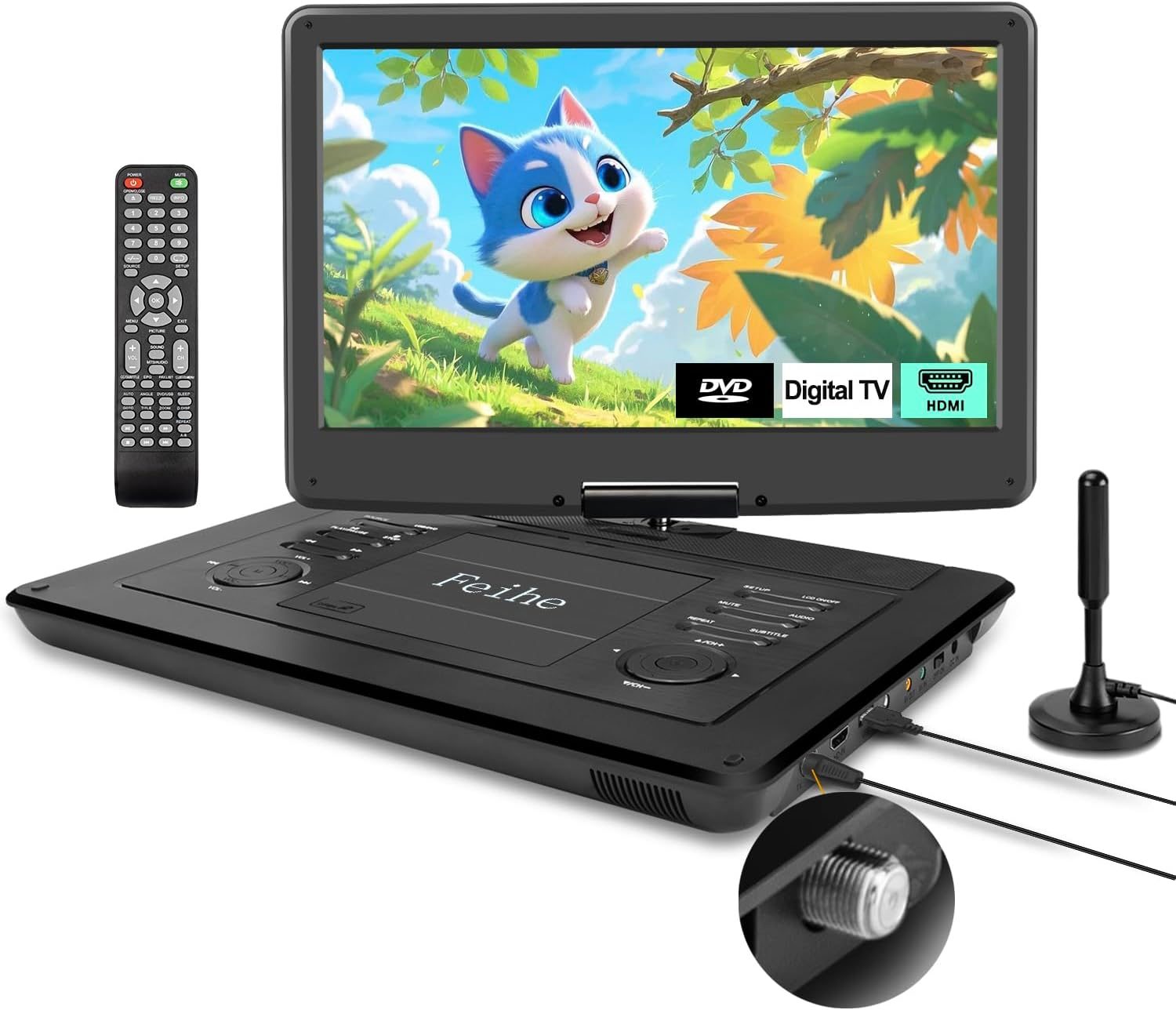 17.9″ Portable DVD Player Built in TV with 15.6″ Large HD Swivel Screen, ATSC Tuner, Built-in Battery, High Volume Speakers, Support HDMI/USB/AV/Sync TV and Multiple Formats
