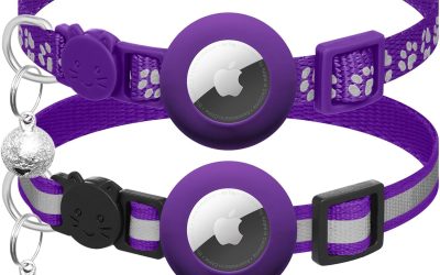 2 Pack Airtag Cat Collar Breakaway with Bell,Reflective Kitten Collar with Apple Airtag Cat Collar Holder,Adjustable 7-12In,Safety Buckle for Girl Boy Cats,Pet Supplies,Accessories,Gifts (Purple)